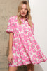 POP OF COLOR LINEN LOOK POLY WOVEN TIERED PUFF SLV MINI DRESS
