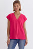 Solid V-Neck Short Sleeve Top Featuring Placket Detail