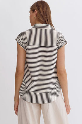 Striped Collared Sleeveless Top