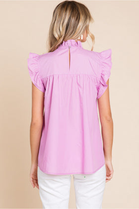 Solid Top W/Frilled Neck Embroidery Yoke