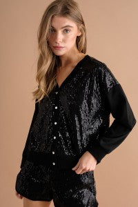 FRENCH TERRY SEQUIN TRACK JACKET
