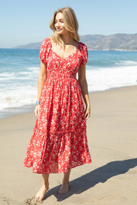 FLORAL SMOCKED LAYERED MAXI DRESS