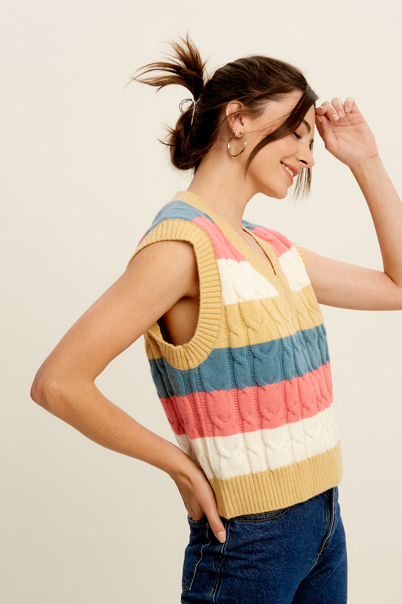 Cable Knitted Colorful Stripes Sweater Vest | Eyes On You Boutique