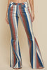 Multi striped flared denim pants with fringed bottom