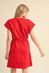 Jersey Dress W/U-Neck, Drawstring Waistline W/Pockets