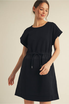 Jersey Dress W/U-Neck, Drawstring Waistline W/Pockets
