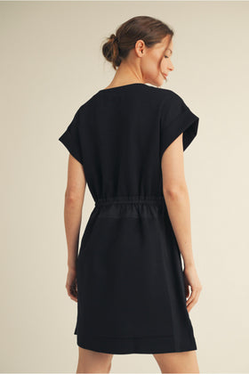 Jersey Dress W/U-Neck, Drawstring Waistline W/Pockets
