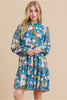 Floral Print Dress W/ Frilled Neck