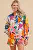 Flower Print Top Button-Up W/Collared Neck