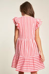 SOLID GEO STRIPED FLUTTER SHORT SLEEVE MINI DRESS