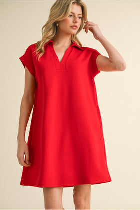 Solid Dress W/Open Collared Neck