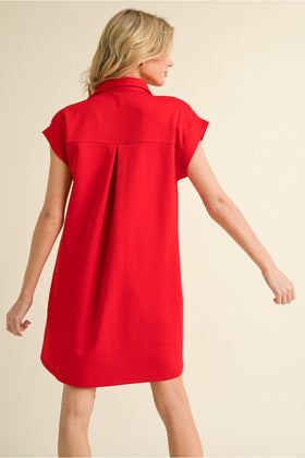 Solid Dress W/Open Collared Neck