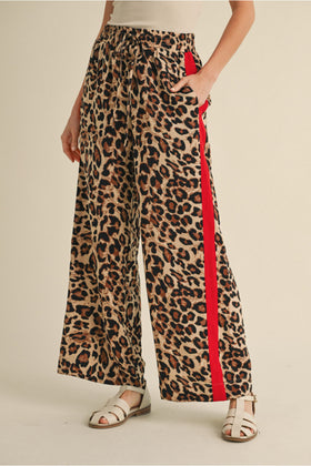 Leopard Straight Pants W/Drawstring Waistline