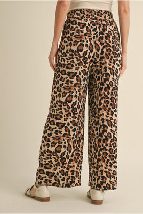 Leopard Straight Pants W/Drawstring Waistline