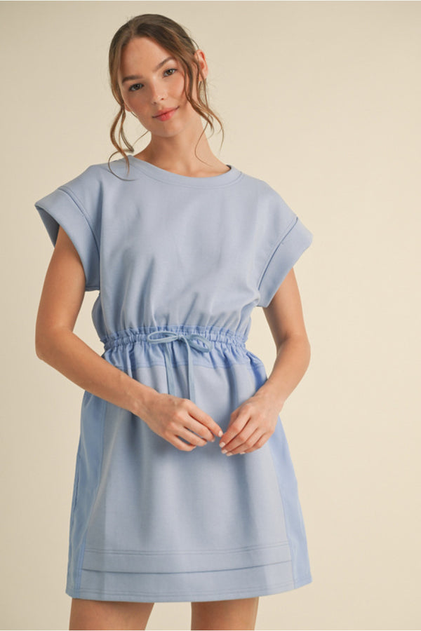 Jersey Dress W/U-Neck, Drawstring Waistline W/Pockets