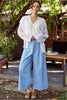 DENIM COTTON PANTS W/BUTTONED CLOSURE BELTED LOOP DETAIL
