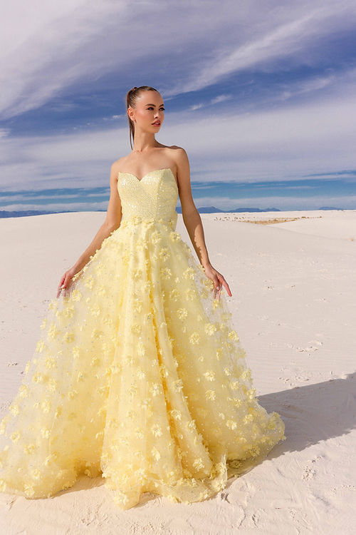 Yellow Strapless Ballgown W/Detachable Bow