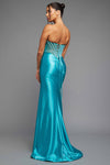Teal Strapless Fitted Ballgown W/Glossy Look