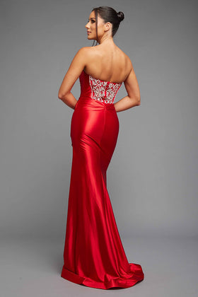 Red Strapless Ballgown W/Slit on Side Skirt