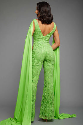 GREEN DETAILED FORMAL JUMPSUIT W/CAPE