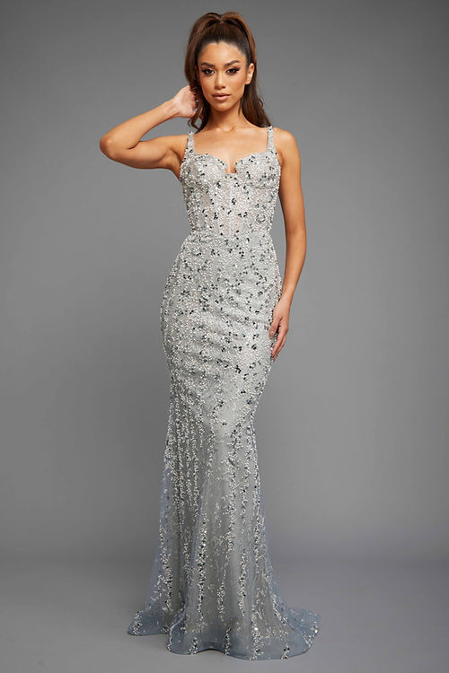 Grey Ballgown W/Leg Slit