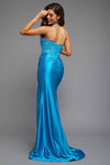 Blue Strapless Fitted Ballgown W/Glossy Look
