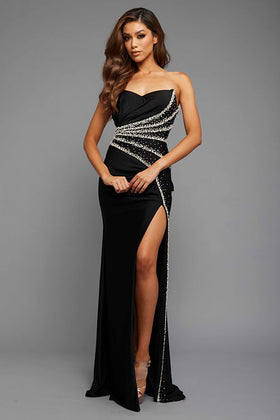 Black Strapless Fitted Ballgown W/Skirt Slit