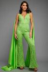 GREEN DETAILED FORMAL JUMPSUIT W/CAPE