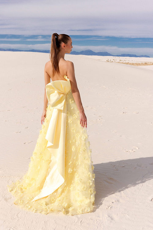 Yellow Strapless Ballgown W/Detachable Bow