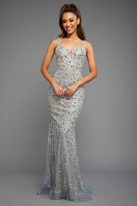 Grey Ballgown W/Leg Slit