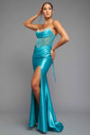 Teal Strapless Fitted Ballgown W/Glossy Look