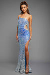 Blue Fitted Ballgown W/Skirt Slit