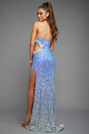 Blue Fitted Ballgown W/Skirt Slit