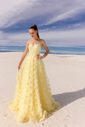 Yellow Strapless Ballgown W/Detachable Bow