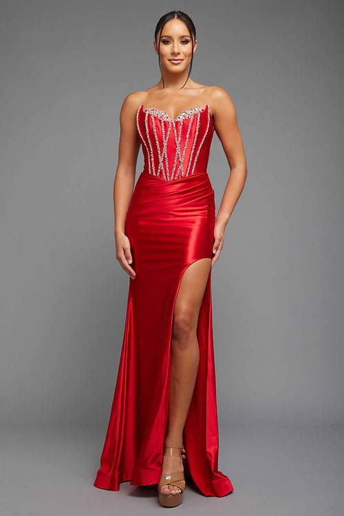 Red Strapless Ballgown W/Slit on Side Skirt