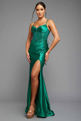 Emerald Fitted Ballgown W/Glossy Look