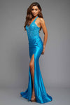 Blue Strapless Fitted Ballgown W/Glossy Look
