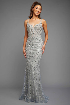 Grey Ballgown W/Leg Slit