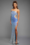 Blue Fitted Ballgown W/Skirt Slit