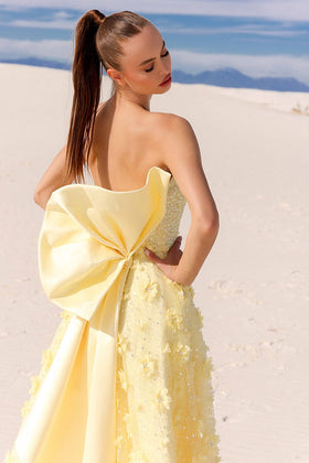 Yellow Strapless Ballgown W/Detachable Bow