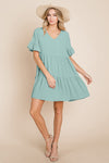 Ruffle Sleeve Tiered V Neck Dress