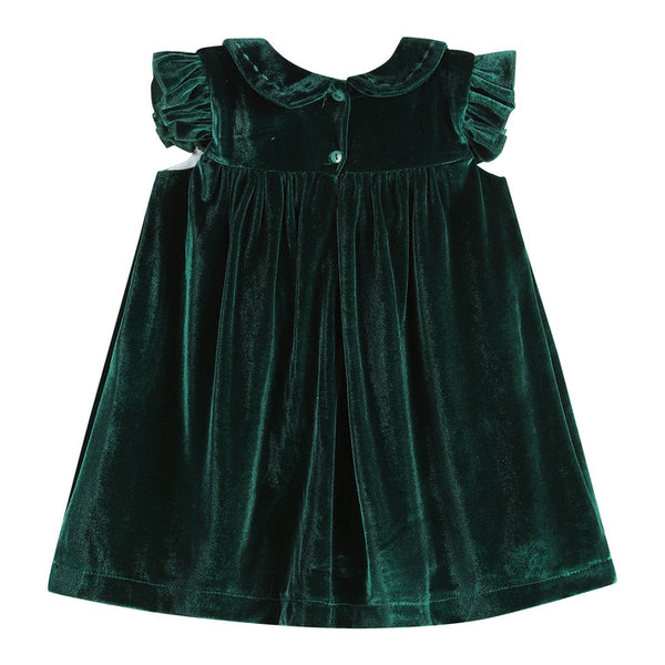 Green Velour Flutter Sleeve Dress