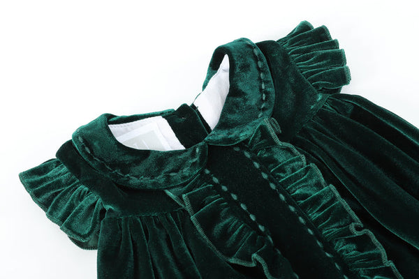 Green Velour Flutter Sleeve Dress