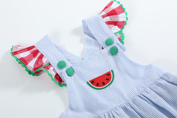 Light Blue Seersucker Watermelon Ruffle Romper