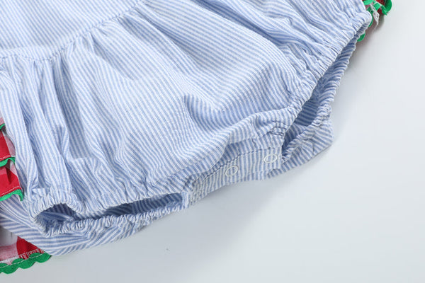 Light Blue Seersucker Watermelon Ruffle Romper