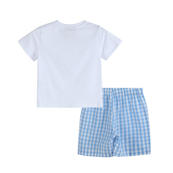 Bunny Family Smocked Tee and Blue Gingham Shorts Set