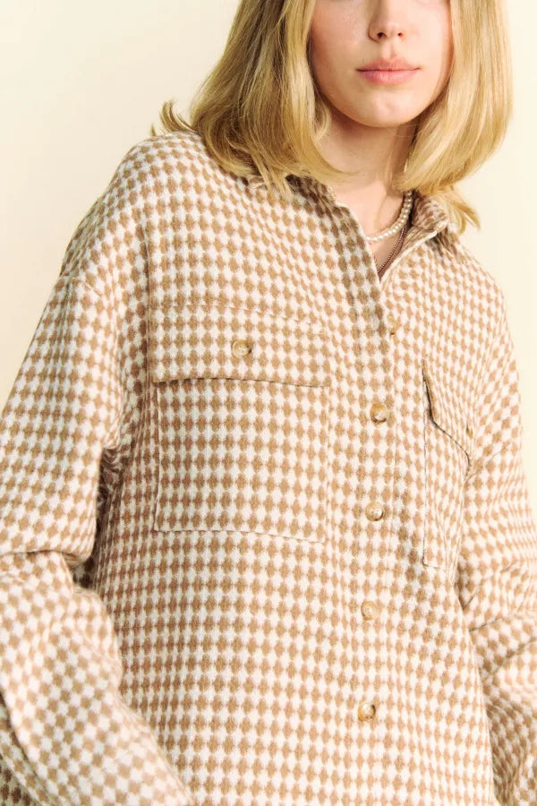 WAFFLE TEXTURED POCKET BUTTON DOWN SHIRT SHACKET