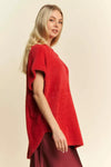 SOLID COZY MOCK NECK SHORT SLEEVE SWEATER KNIT TOP