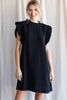 Solid Dress W/Frill Mock Neckline and Smocked Ruffle Cap Sleeves