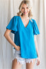 Solid Top W/V-Neck, Short Puffed Sleeves